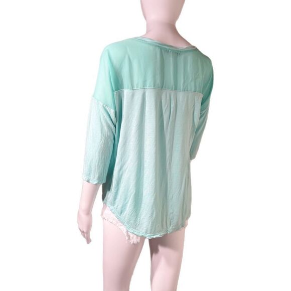 Mesh Panel Flowy Mint Top - Picture 1 of 7